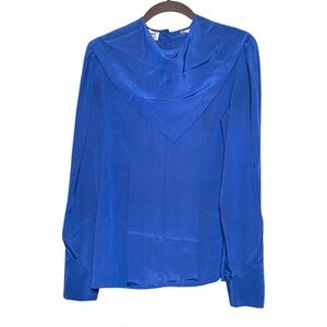5/$25 Vintage Regina Porter Silky Whimsical Scarf Secretary Blouse Blue Size 10